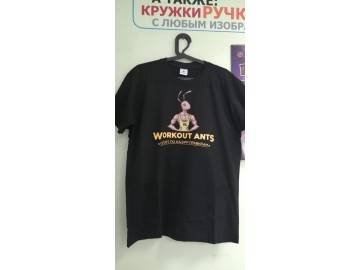 Чёрная футболка с принтом «Workout Ants — печать на кружках Уфа — НеоШтамп